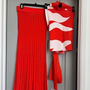 Hanifa Large Orange and White Skirt Set